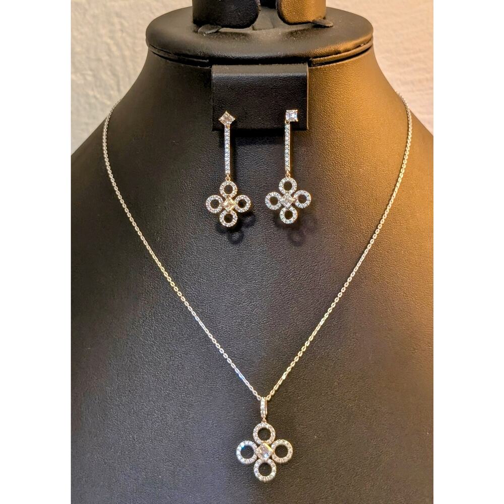 Signed Daniel K DANI 'Clover' Drop Sterling Silver Earrings & Necklace Set